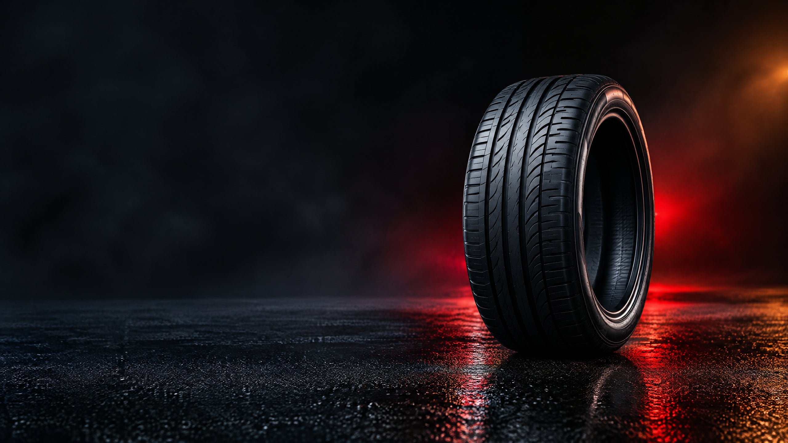 High Performance tire on a dark road